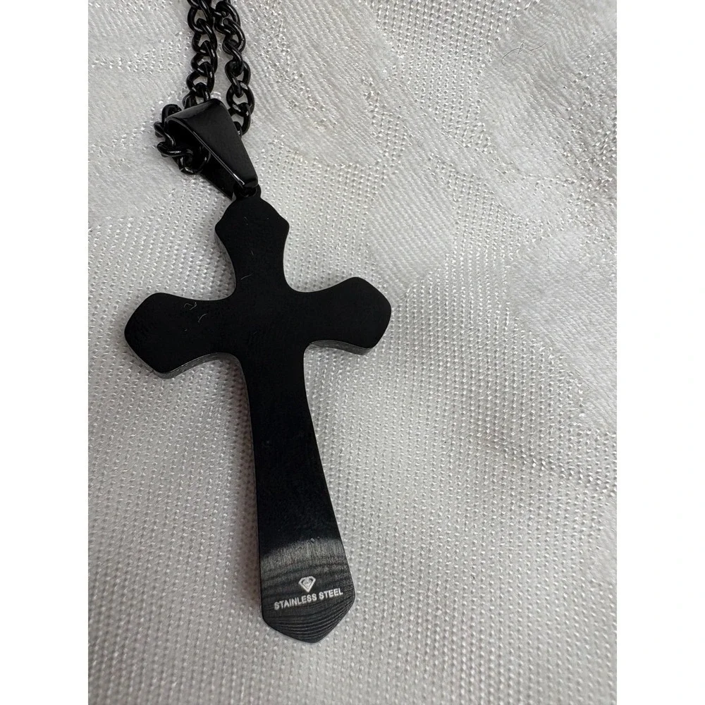 Black Stainless Steel Cross Pendant Necklace Mens Womens Religious Faith Jewelry